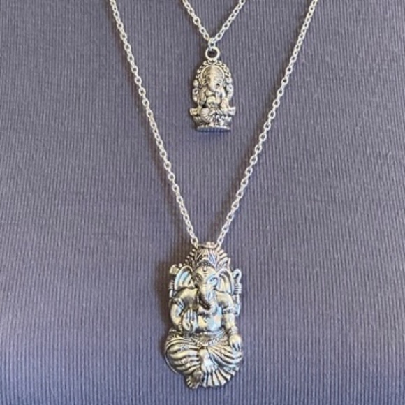 “Lucky Ganesh” Silver Hindu Elephant God Handmade 2-Layer Adjustable Necklace - Picture 8 of 16